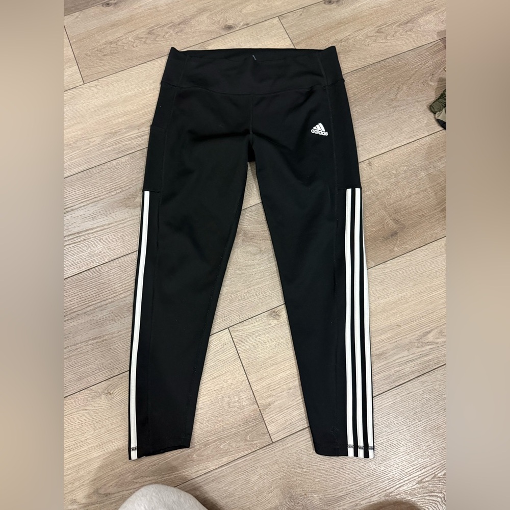 Adidas Women's Black Leggings with White Stripes